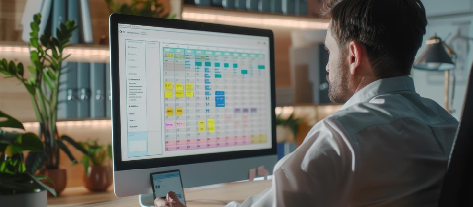  Profesional analizando dashboard de fichajes, horarios e incidencias en pantalla