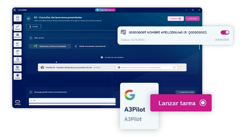 a3Pilot consultando de forma masiva el historial de declaraciones presentadas en la AEAT