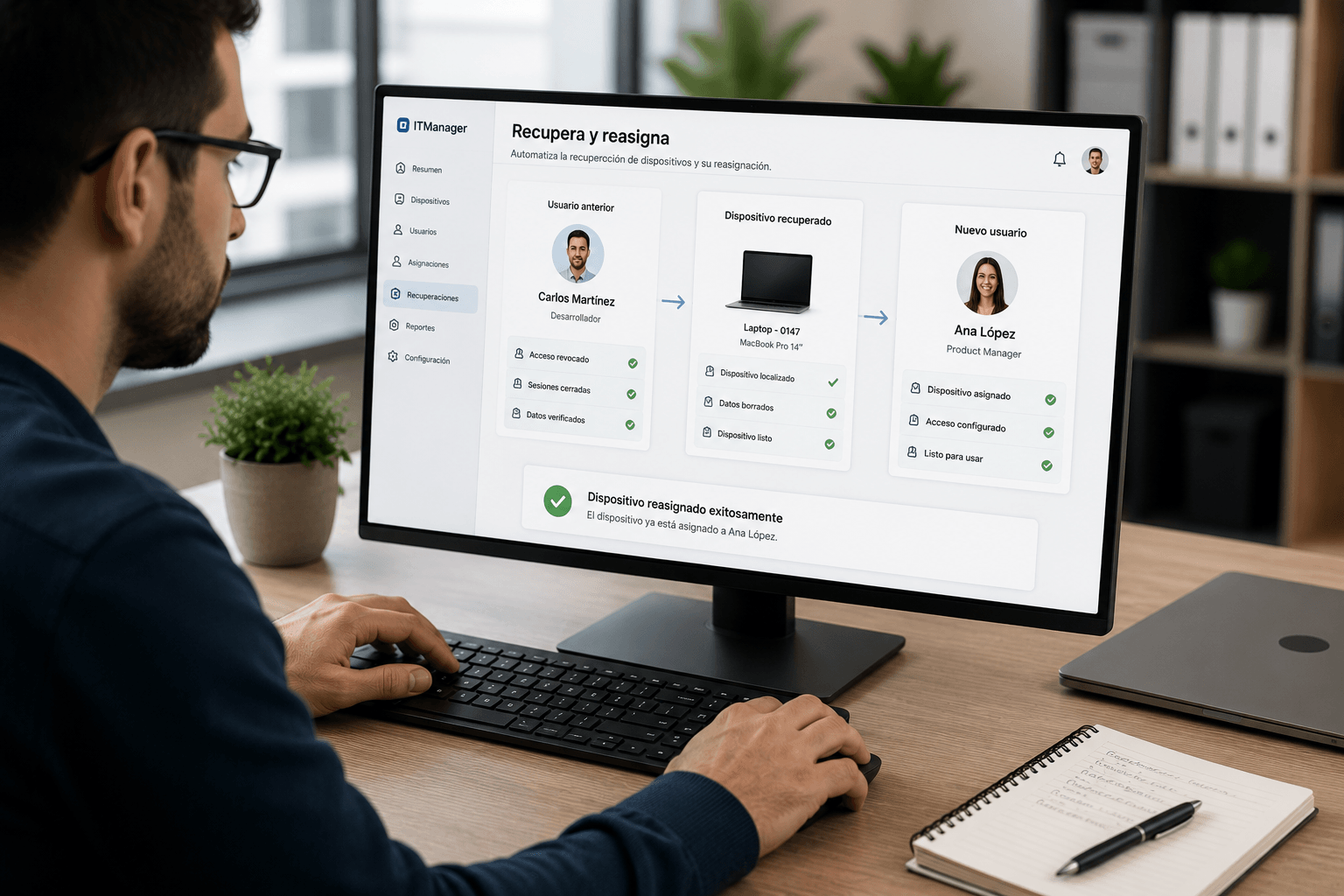 reasigna y recupera dispositivos empresa